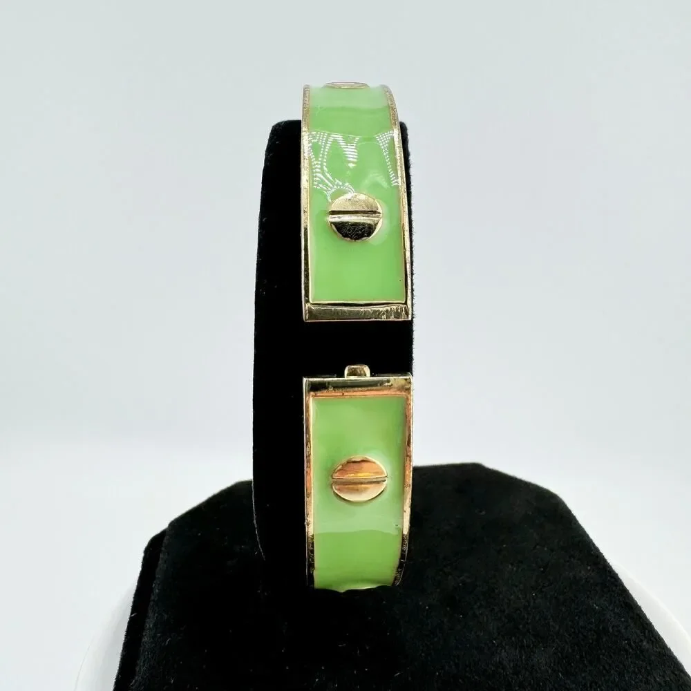 Vintage Green Enamel Screw Cuff Bracelet Retro Chic Preppy Style Elegance